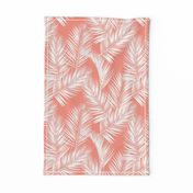 palm leaves - white on bright coral, small. silhuettes tropical forest bright coral pink hot summer palm plant tree leaves fabric wallpaper giftwrap