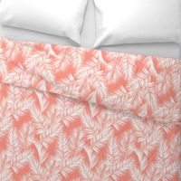 palm leaves - white on bright coral, small. silhuettes tropical forest bright coral pink hot summer palm plant tree leaves fabric wallpaper giftwrap