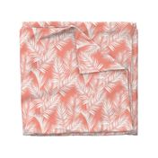 palm leaves - white on bright coral, small. silhuettes tropical forest bright coral pink hot summer palm plant tree leaves fabric wallpaper giftwrap