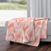 palm leaves - white on bright coral, small. silhuettes tropical forest bright coral pink hot summer palm plant tree leaves fabric wallpaper giftwrap