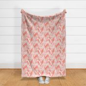 palm leaves - white on bright coral, small. silhuettes tropical forest bright coral pink hot summer palm plant tree leaves fabric wallpaper giftwrap