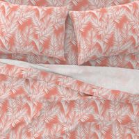 palm leaves - white on bright coral, small. silhuettes tropical forest bright coral pink hot summer palm plant tree leaves fabric wallpaper giftwrap