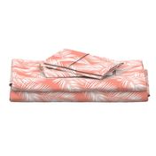 palm leaves - white on bright coral, small. silhuettes tropical forest bright coral pink hot summer palm plant tree leaves fabric wallpaper giftwrap