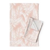 palm leaves - white on blush, small. silhuettes tropical forest white blush light pink hot summer palm plant tree leaves fabric wallpaper giftwrap