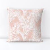 palm leaves - white on blush, small. silhuettes tropical forest white blush light pink hot summer palm plant tree leaves fabric wallpaper giftwrap