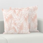 palm leaves - white on blush, small. silhuettes tropical forest white blush light pink hot summer palm plant tree leaves fabric wallpaper giftwrap