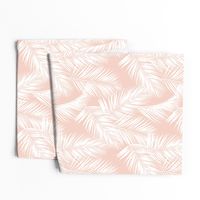 palm leaves - white on blush, small. silhuettes tropical forest white blush light pink hot summer palm plant tree leaves fabric wallpaper giftwrap
