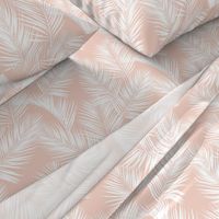 palm leaves - white on blush, small. silhuettes tropical forest white blush light pink hot summer palm plant tree leaves fabric wallpaper giftwrap