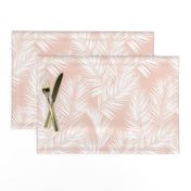 palm leaves - white on blush, small. silhuettes tropical forest white blush light pink hot summer palm plant tree leaves fabric wallpaper giftwrap