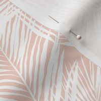 palm leaves - white on blush, small. silhuettes tropical forest white blush light pink hot summer palm plant tree leaves fabric wallpaper giftwrap