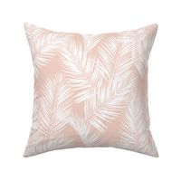 palm leaves - white on blush, small. silhuettes tropical forest white blush light pink hot summer palm plant tree leaves fabric wallpaper giftwrap