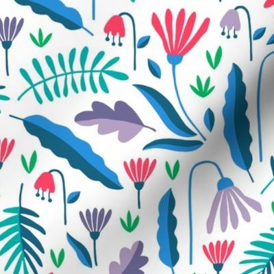 Paper cut spring flowers in purple and blue