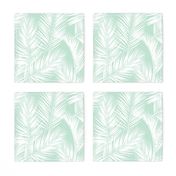 palm leaves - white on mint, small. silhuettes tropical forest mint light green mint hot summer palm plant tree leaves fabric wallpaper giftwrap