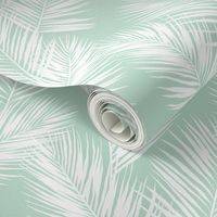 palm leaves - white on mint, small. silhuettes tropical forest mint light green mint hot summer palm plant tree leaves fabric wallpaper giftwrap