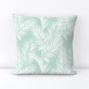 palm leaves - white on mint, small. silhuettes tropical forest mint light green mint hot summer palm plant tree leaves fabric wallpaper giftwrap