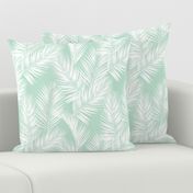 palm leaves - white on mint, small. silhuettes tropical forest mint light green mint hot summer palm plant tree leaves fabric wallpaper giftwrap