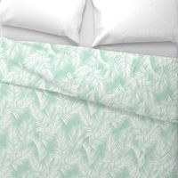 palm leaves - white on mint, small. silhuettes tropical forest mint light green mint hot summer palm plant tree leaves fabric wallpaper giftwrap