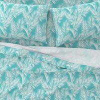 palm leaves - white on turquoise, small. silhuettes tropical forest turquoise light blue white hot summer palm plant tree leaves fabric wallpaper giftwrap