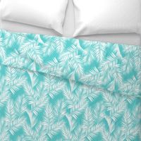 palm leaves - white on turquoise, small. silhuettes tropical forest turquoise light blue white hot summer palm plant tree leaves fabric wallpaper giftwrap