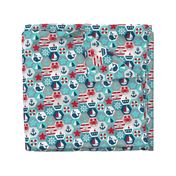 Nautical Baby Hexagonal Quilt Red Blue Grey White Linen Texture Extra Large Scale