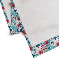 Nautical Baby Hexagonal Quilt Red Blue Grey White Linen Texture Extra Large Scale