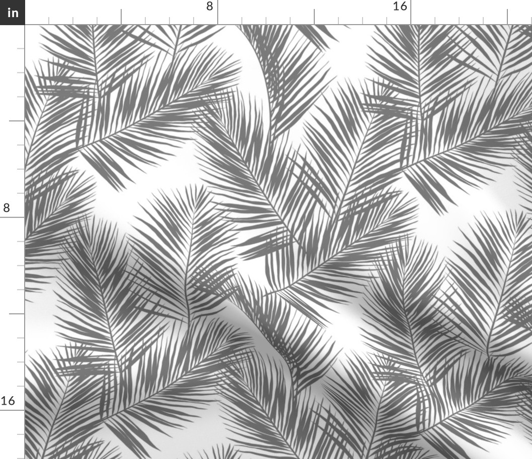 palm leaves - gray on white, small. silhuettes tropical forest gray white hot summer palm plant tree leaves fabric wallpaper giftwrap