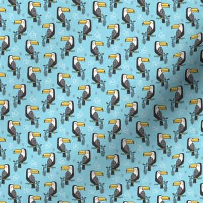 Toucan Bird Tropical Geometric Triangles on Blue Tiny Small