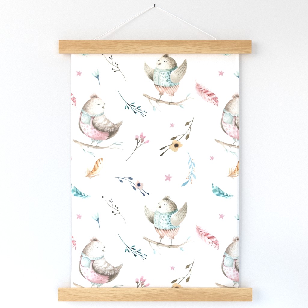 Watercolor bird. Nursery design 2