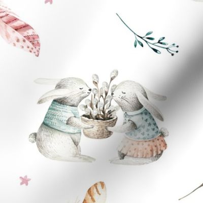 Watercolor bunny. Boho floral 3