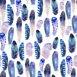  Seamless tribe pattern with bright boho watercolor feathers. 