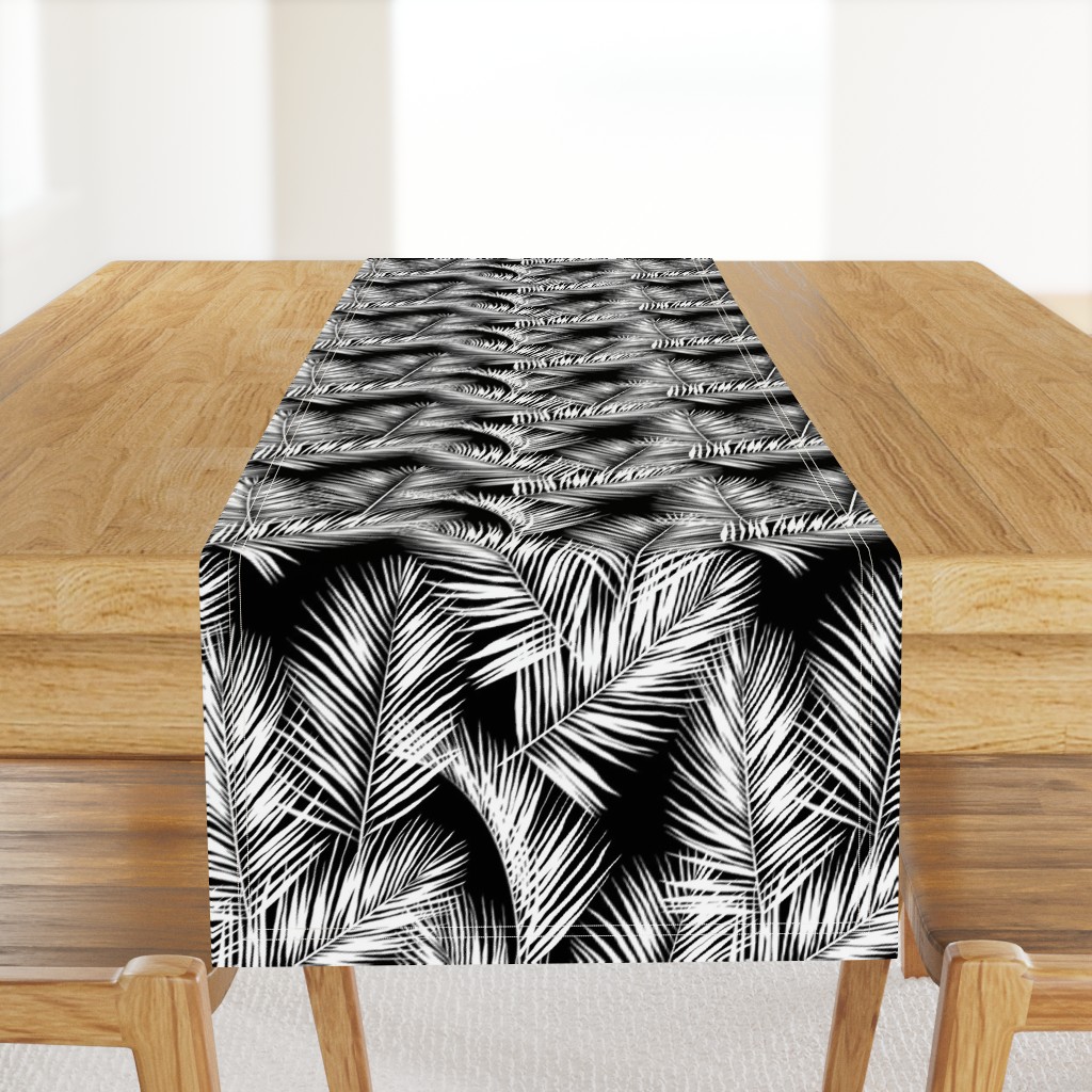 palm leaves - white on black, silhuettes tropical forest black white simple hot summer palm plant tree leaves fabric wallpaper giftwrap