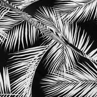 palm leaves - white on black, silhuettes tropical forest black white simple hot summer palm plant tree leaves fabric wallpaper giftwrap