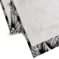 palm leaves - white on black, silhuettes tropical forest black white simple hot summer palm plant tree leaves fabric wallpaper giftwrap