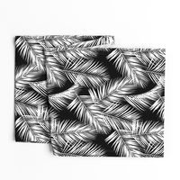 palm leaves - white on black, silhuettes tropical forest black white simple hot summer palm plant tree leaves fabric wallpaper giftwrap