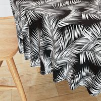 palm leaves - white on black, silhuettes tropical forest black white simple hot summer palm plant tree leaves fabric wallpaper giftwrap