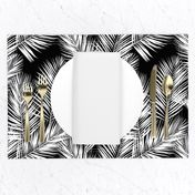 palm leaves - white on black, silhuettes tropical forest black white simple hot summer palm plant tree leaves fabric wallpaper giftwrap