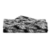 palm leaves - white on black, silhuettes tropical forest black white simple hot summer palm plant tree leaves fabric wallpaper giftwrap