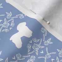 Bichon Frise floral silhouette dog fabric pattern cerulean