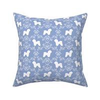 Bichon Frise floral silhouette dog fabric pattern cerulean