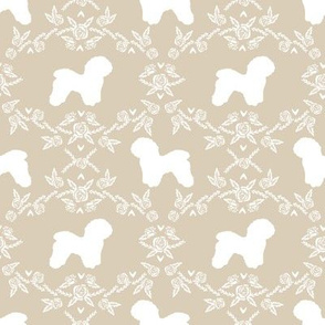 Bichon Frise floral silhouette dog fabric pattern sand