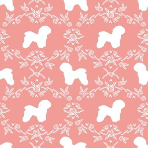 Bichon Frise floral silhouette dog fabric pattern sweet pink