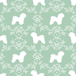 Bichon Frise floral silhouette dog fabric pattern mint