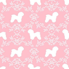Bichon Frise floral silhouette dog fabric pattern pink