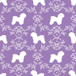 Bichon Frise floral silhouette dog fabric pattern puprle