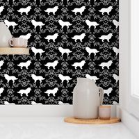 Border Collie floral silhouette dog fabric pattern black