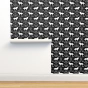 Border Collie floral silhouette dog fabric pattern black