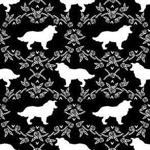 Border Collie floral silhouette dog fabric pattern black