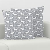 Border Collie floral silhouette dog fabric pattern grey