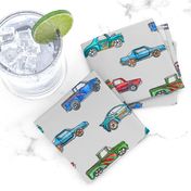 Little Toy Cars in Watercolor on Grey