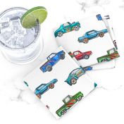  Little Toy Cars in Watercolor on Clean White